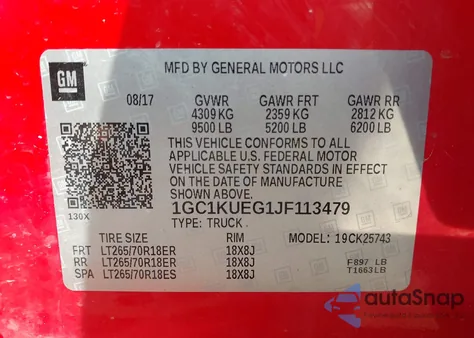 2018 Chevrolet Silverado 2500Hd Wt из США, поврежденный, VIN 1GC1KUEG1JF113479